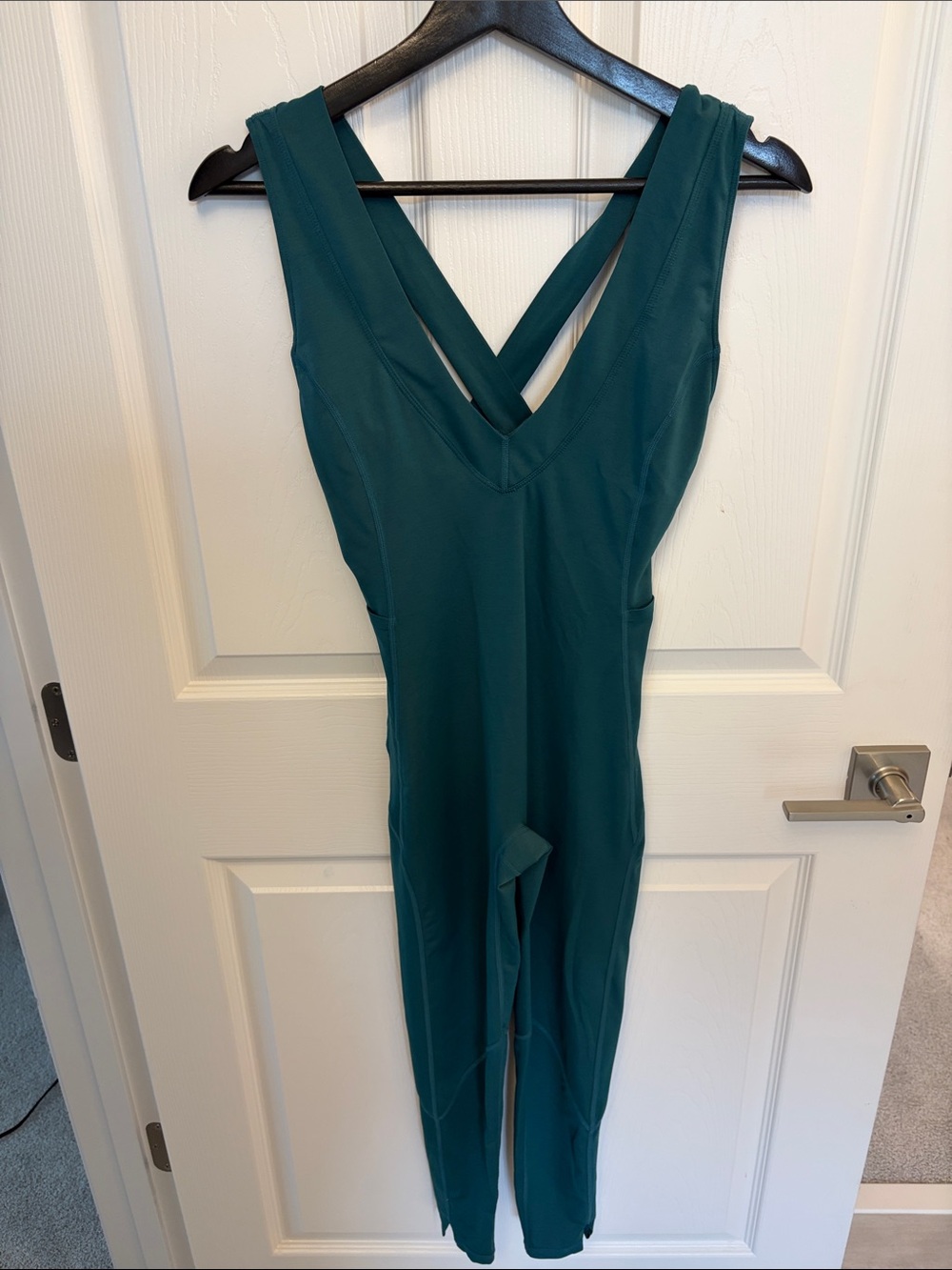 Teal Sleeveless Jumpsuit with V-Neck Straps
